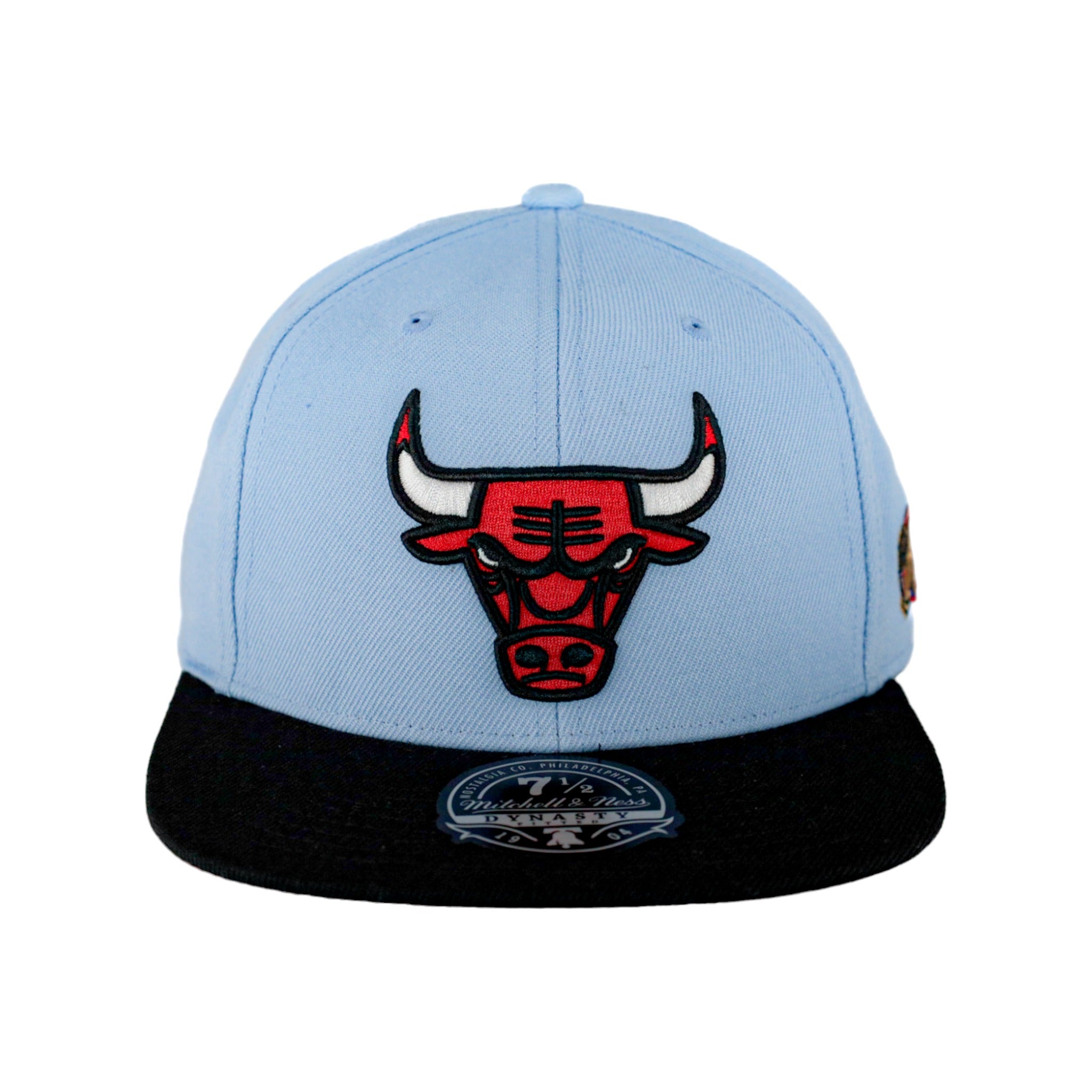 Chicago Bulls Mitchell Ness Sky Blue Black Fitted Hat Clark Street Sports