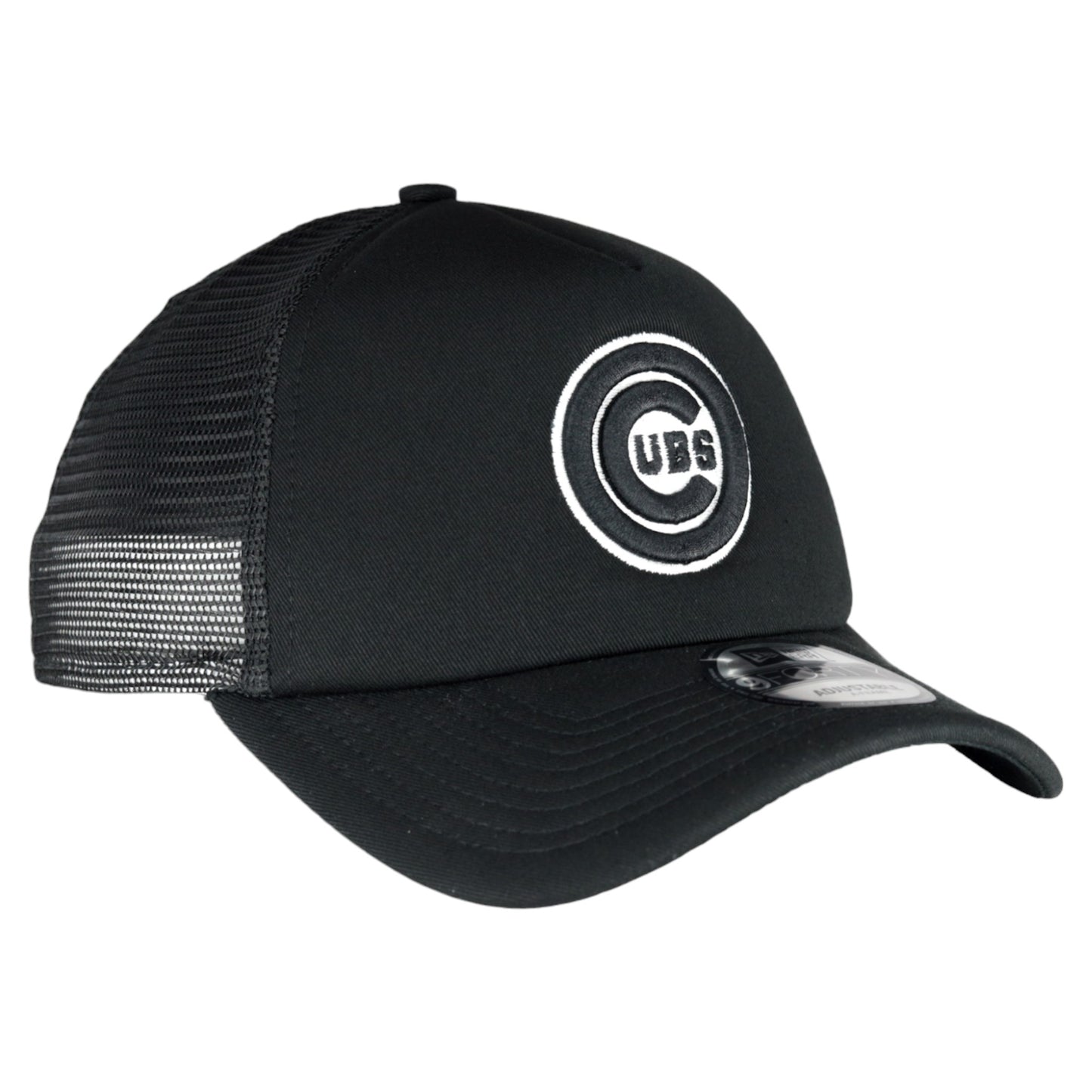 Chicago Cubs New Era 9FORTY A-Frame Foam Front Bullseye Black Trucker Hat