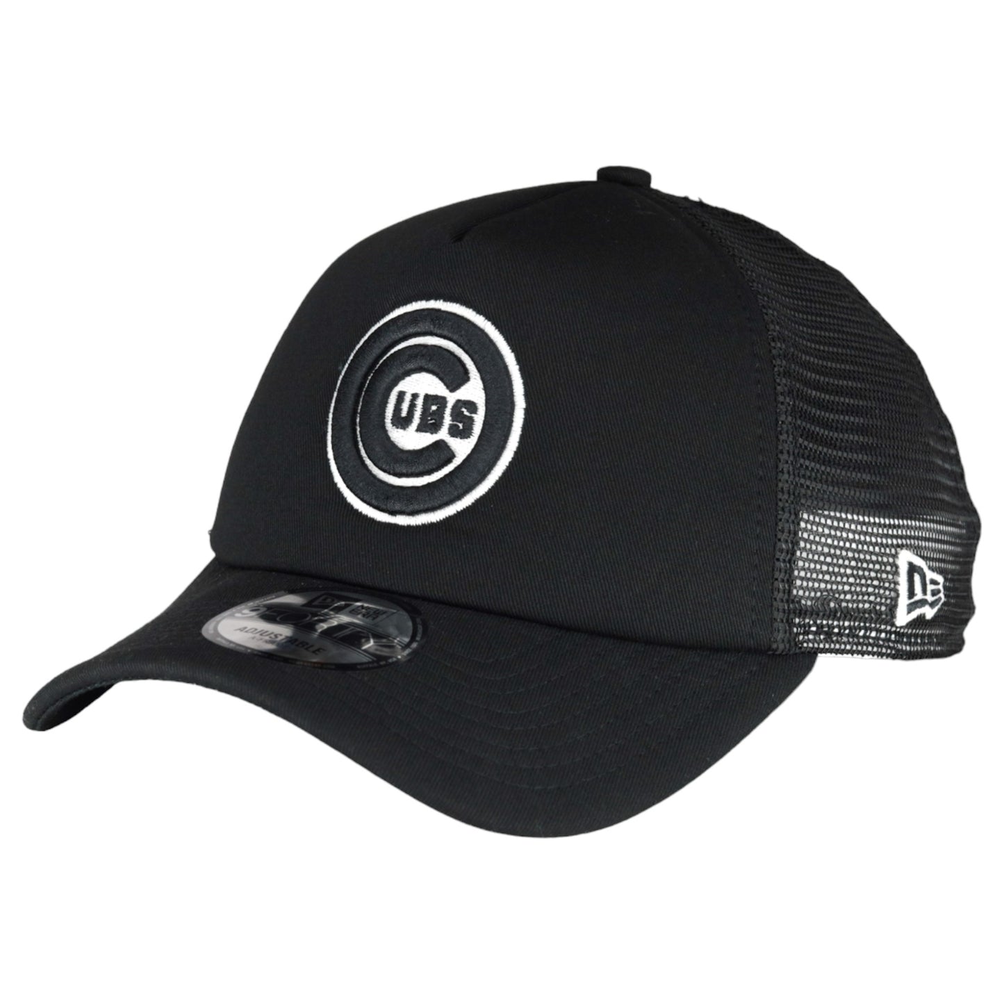 Chicago Cubs New Era 9FORTY A-Frame Foam Front Bullseye Black Trucker Hat