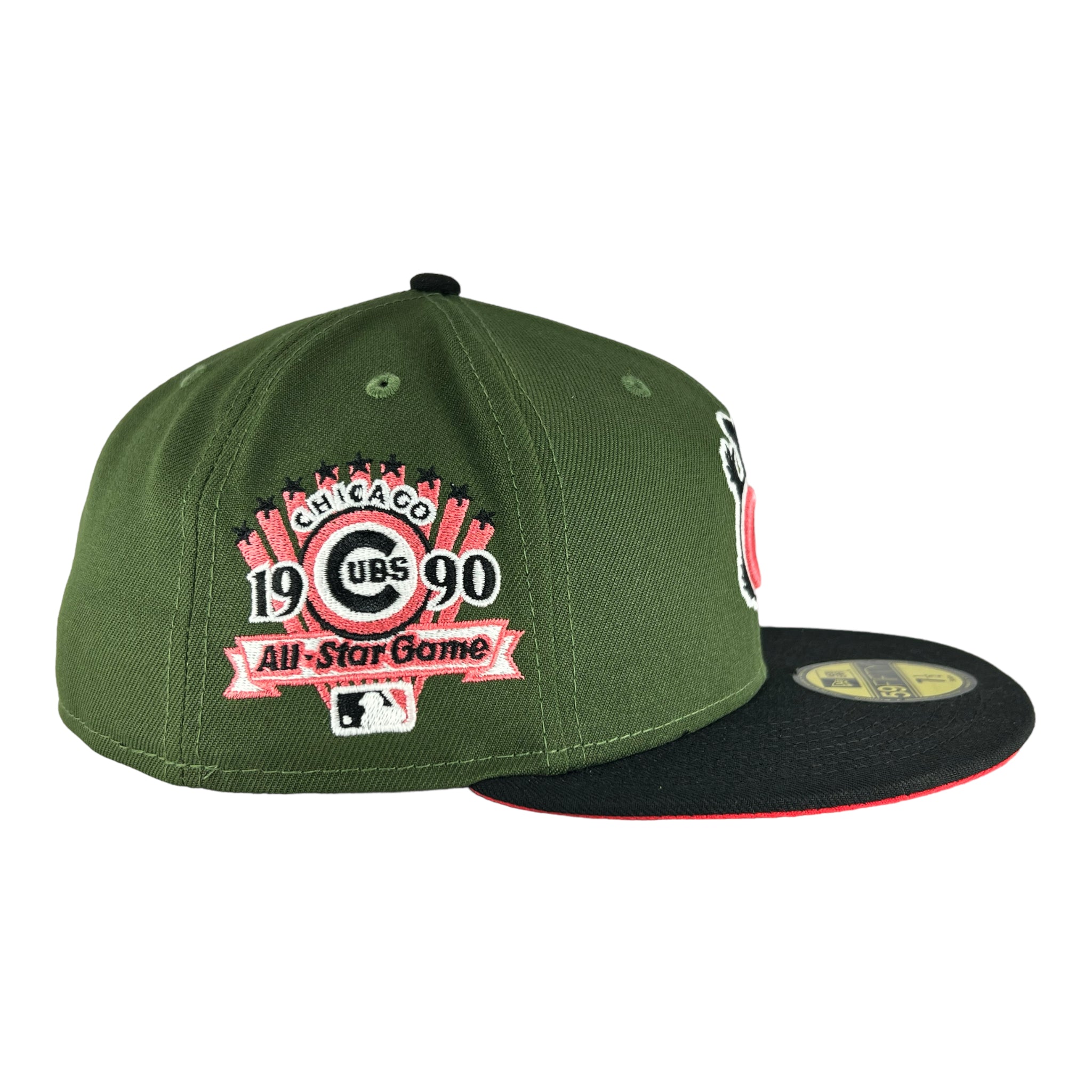 New Era 59Fifty Chicago top Cubs Wool Fitted Hat Size 7 1/4 Green UV 1990 ASG Patch