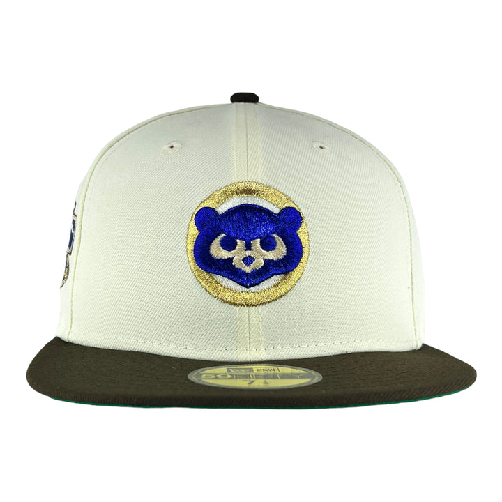 Chicago Cubs Chrome White/Walnut Brown JR 50th New Era 59FIFTY Fitted Hat