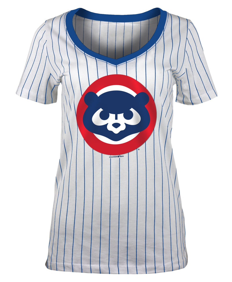 Chicago Cubs V-Neck Pinstripe 1984 Bear Women's T-Shirt