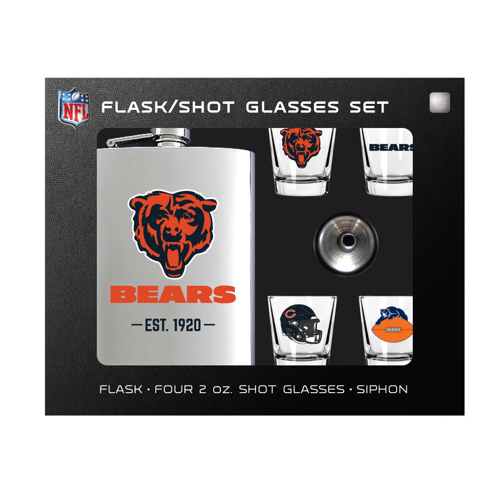 Chicago Bears Flask and 4 Shot Glass Set