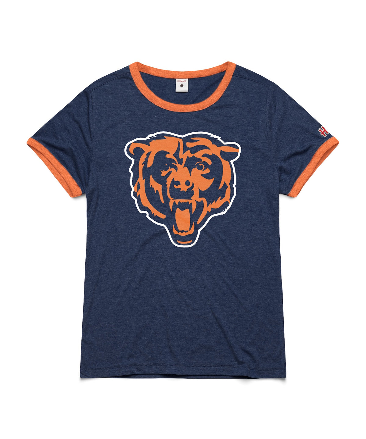 Chicago Bears Homage Women's Bear Head Navy Ringer Tee