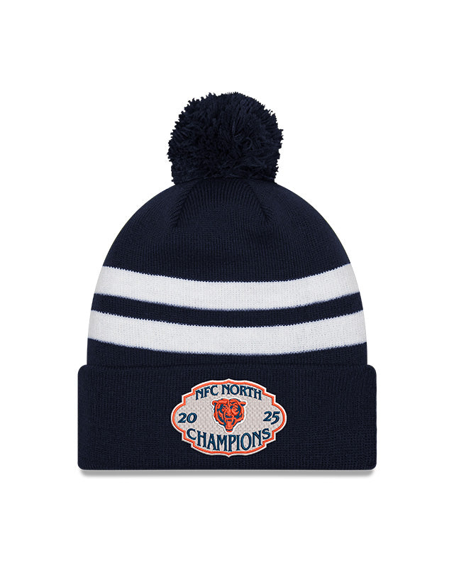 Chicago Bears New Era 2025 NFC North Division Champs Navy Pom Knit Hat