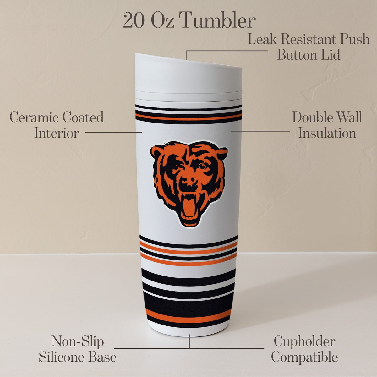 Chicago Bears White 20 oz. Ceramic Push Lid Tumbler