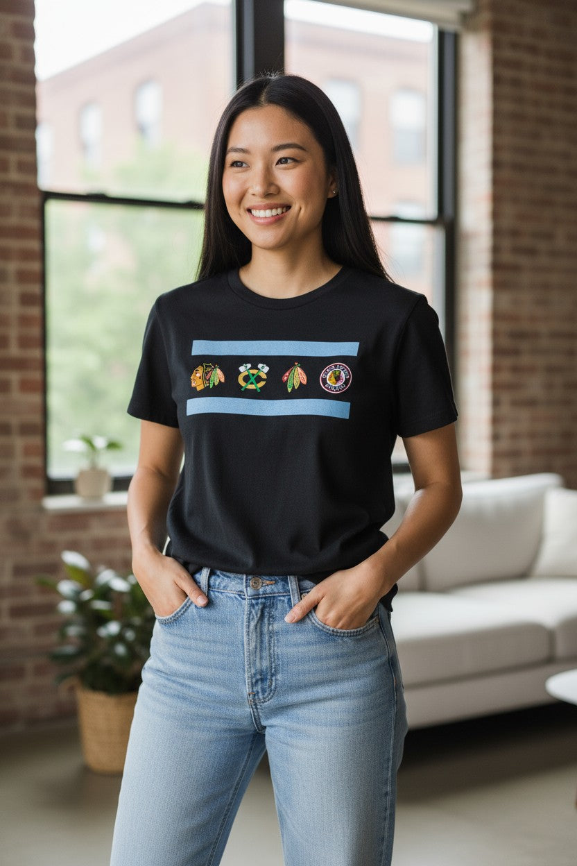 Chicago Blackhawks '47 Chicago Flag Women's Frankie Black T-Shirt