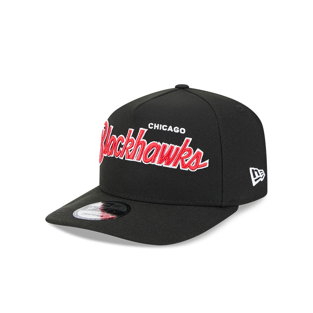 Chicago Blackhawks New Era 9FIFTY A-Frame Script Black Snapback Hat
