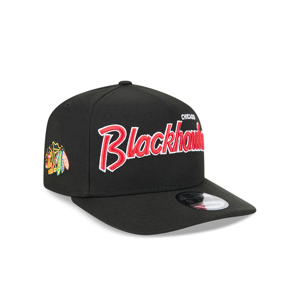 Chicago Blackhawks New Era 9FIFTY A-Frame Script Black Snapback Hat