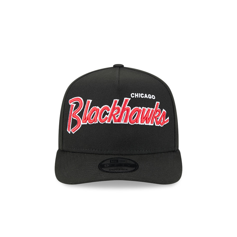 Chicago Blackhawks New Era 9FIFTY A-Frame Script Black Snapback Hat