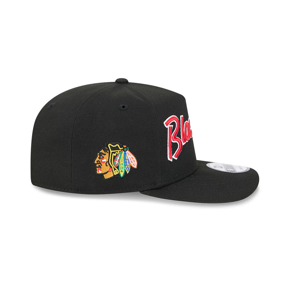 Chicago Blackhawks New Era 9FIFTY A-Frame Script Black Snapback Hat