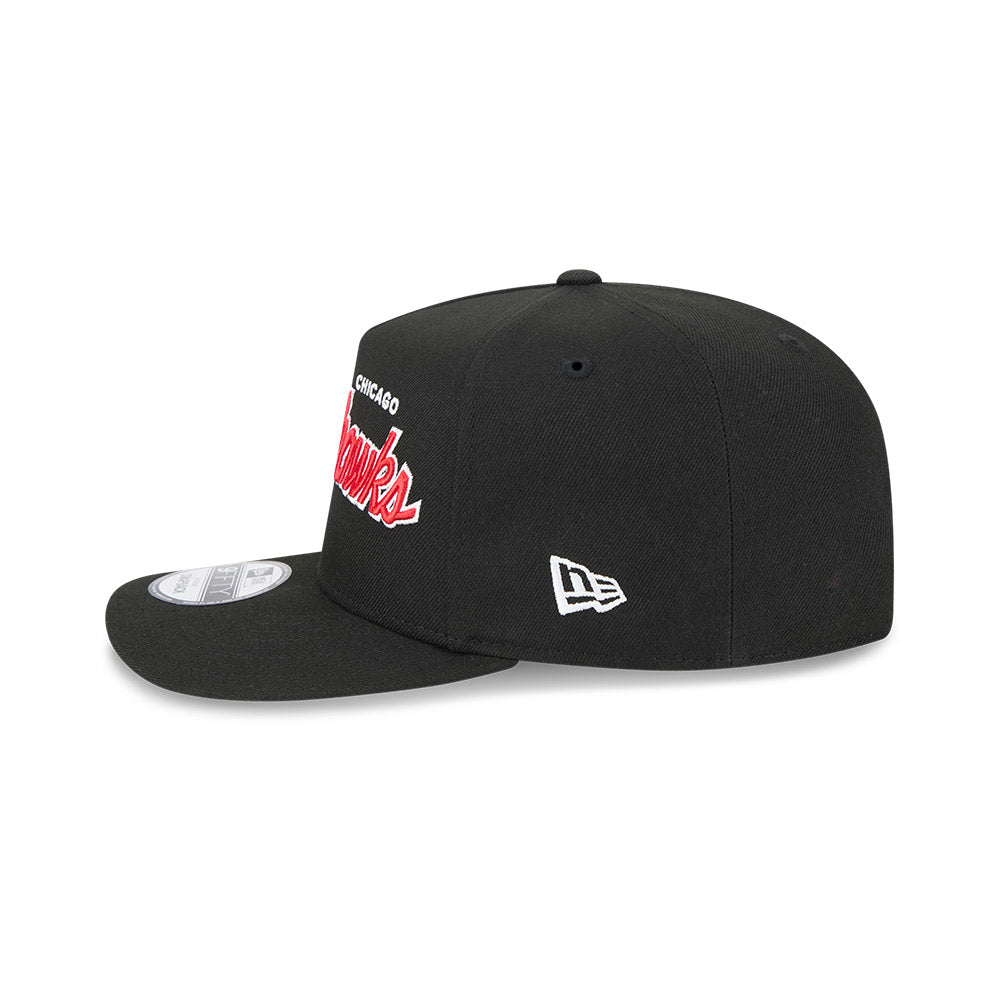 Chicago Blackhawks New Era 9FIFTY A-Frame Script Black Snapback Hat