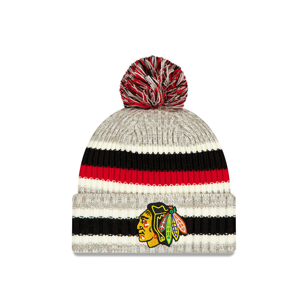 Chicago Blackhawks New Era Primary Logo Striped Knit Beanie