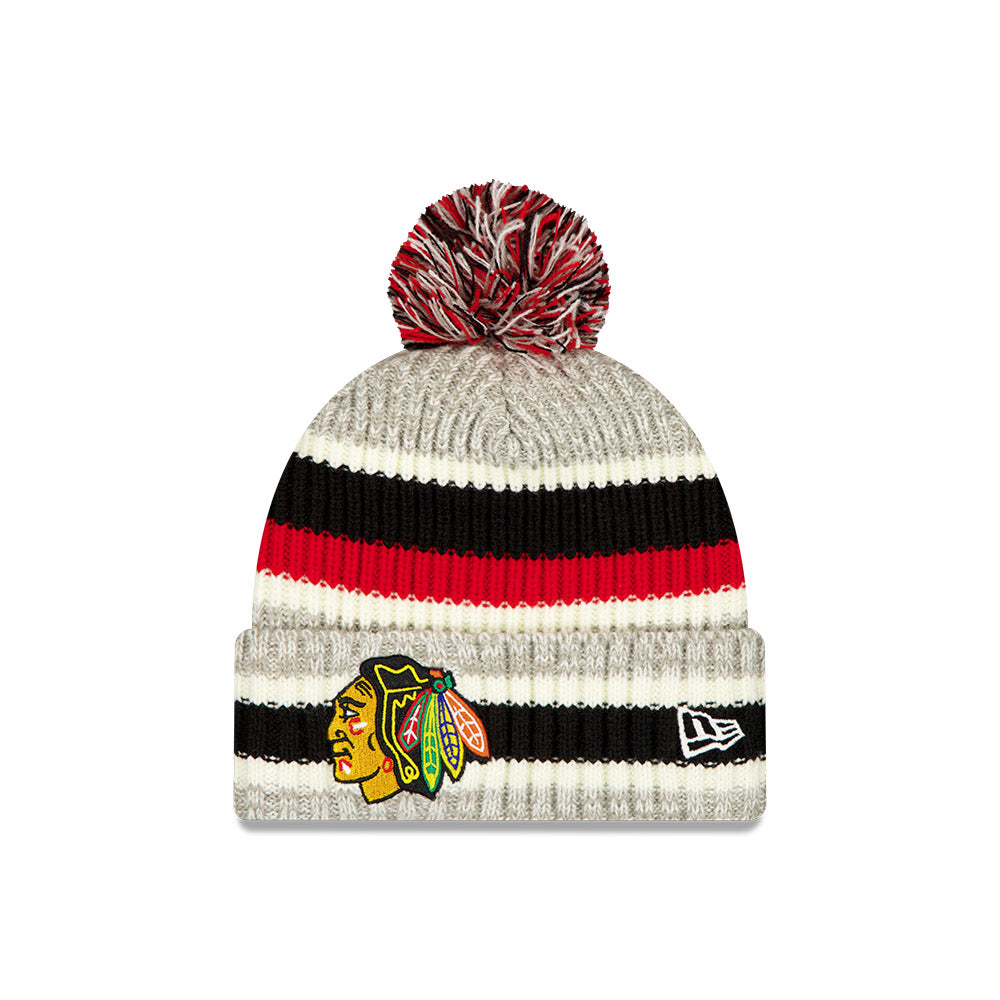 Chicago Blackhawks New Era Primary Logo Striped Knit Beanie