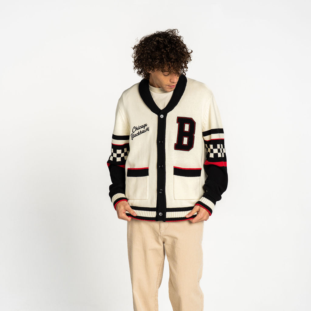 Chicago Blackhawks The Wild Collective Cream/Black Jacquard Full-Button Sweater