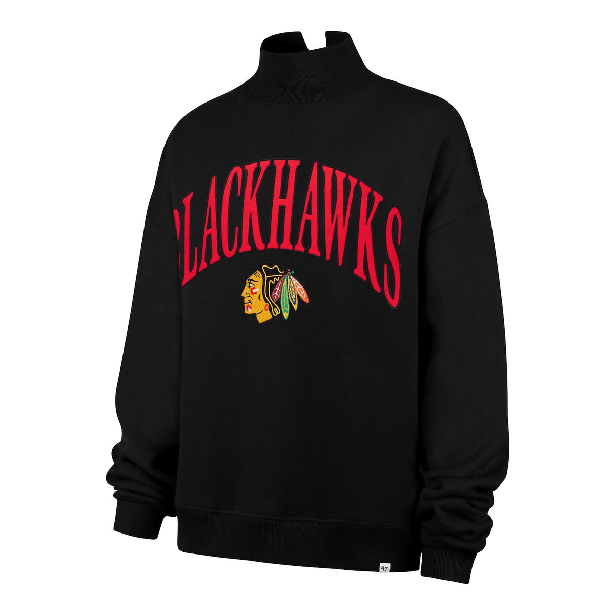 Chicago Blackhawks '47 Women's Vantage Black Mock Neck Pullover Sweatshirt
