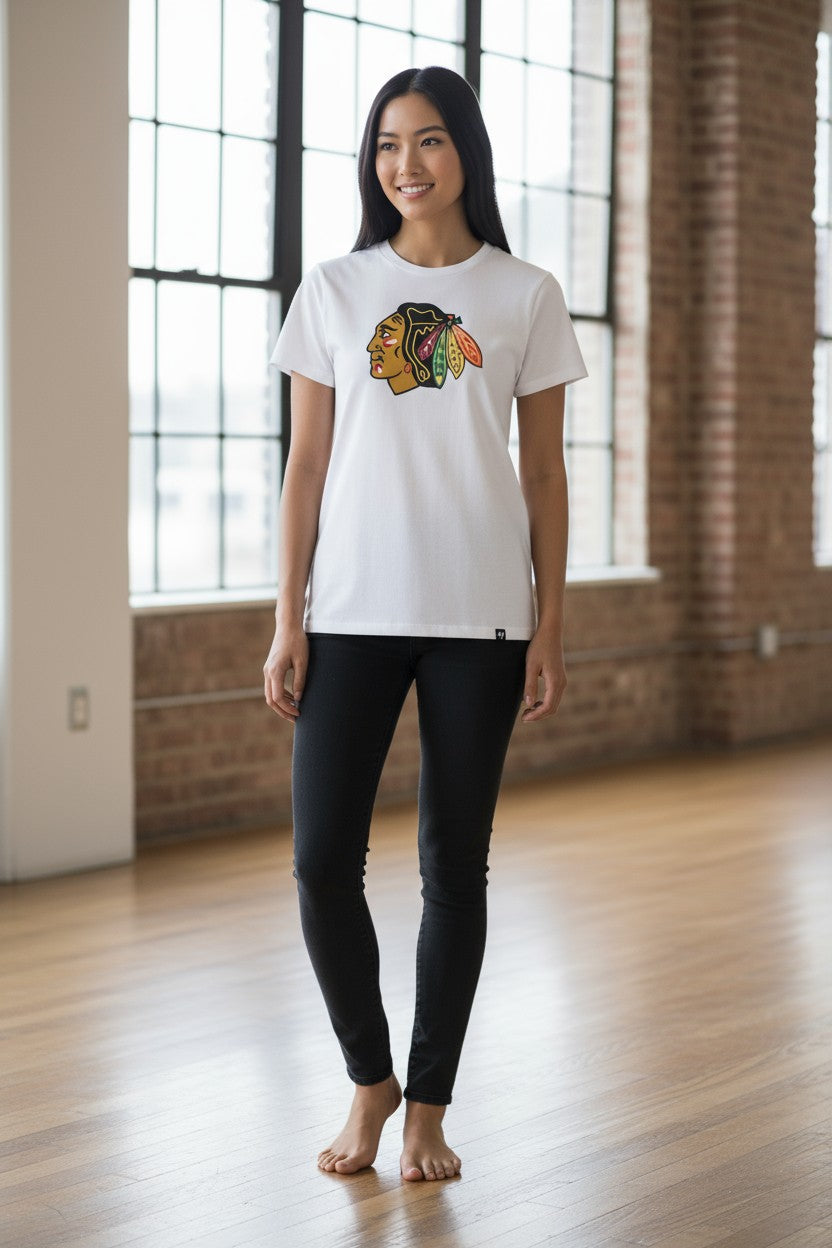 Chicago Blackhawks '47 Women's White Primary Logo Frankie Tee