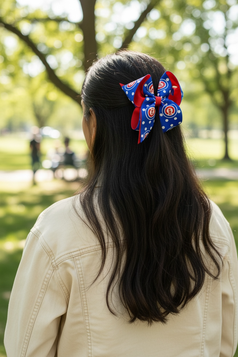 Chicago Cubs Two Tone Polka Dot Hair Bow