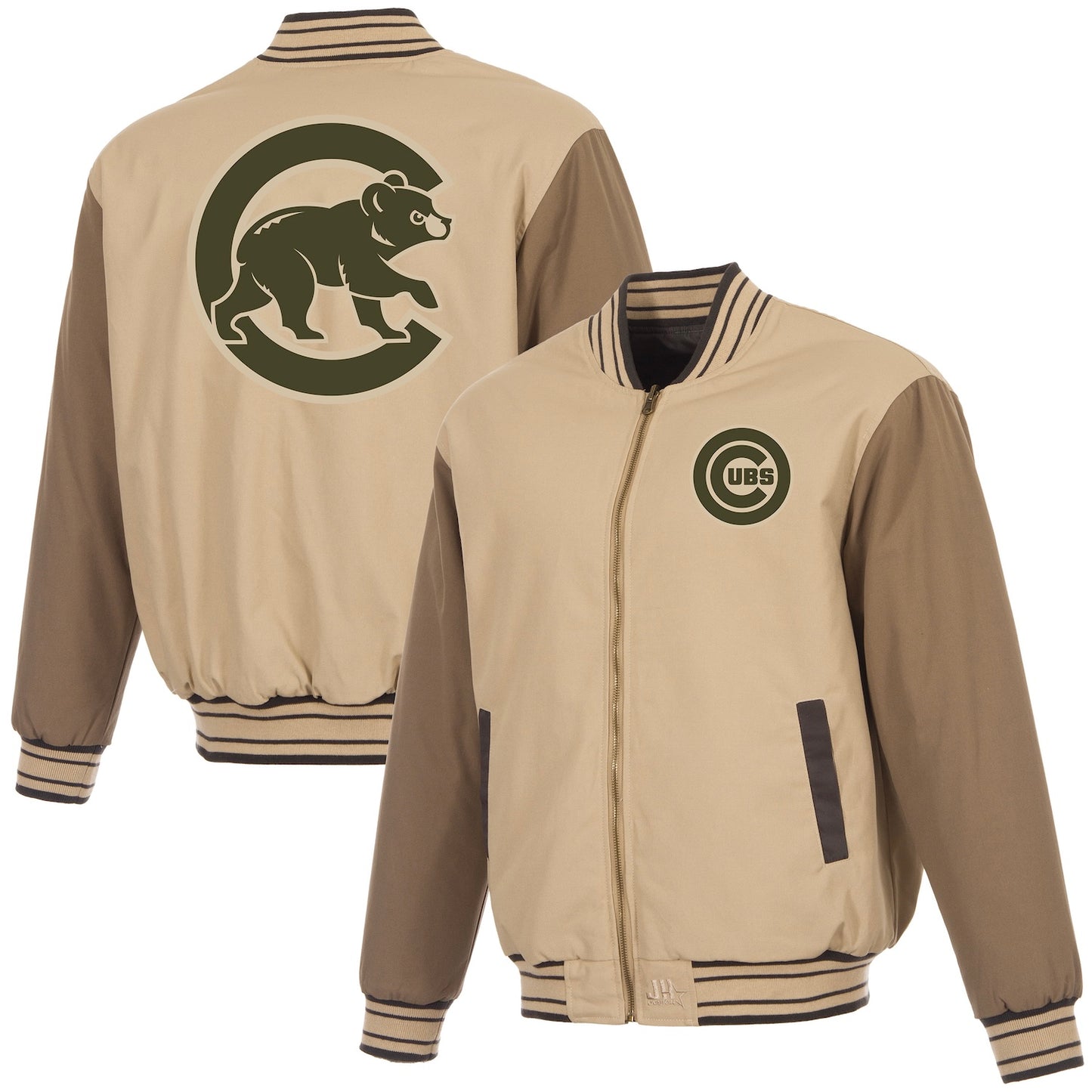 Chicago Cubs JH Design Tan Reversible Full Zip Jacket