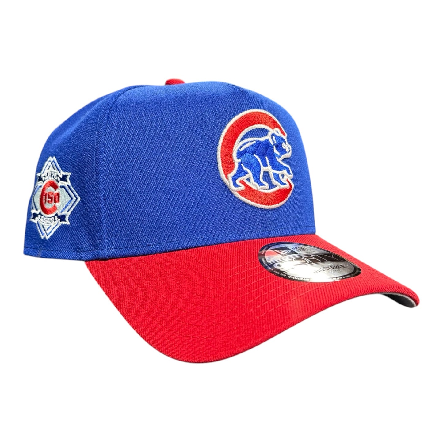 Chicago Cubs New Era 9FORTY A-Frame Royal/Red Crawl Bear 150th Anniversary Adjustable Hat