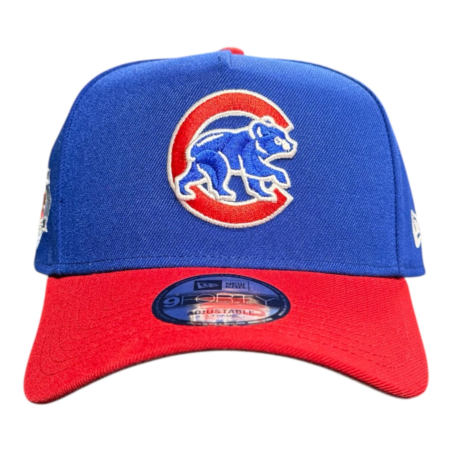 Chicago Cubs New Era 9FORTY A-Frame Royal/Red Crawl Bear 150th Anniversary Adjustable Hat