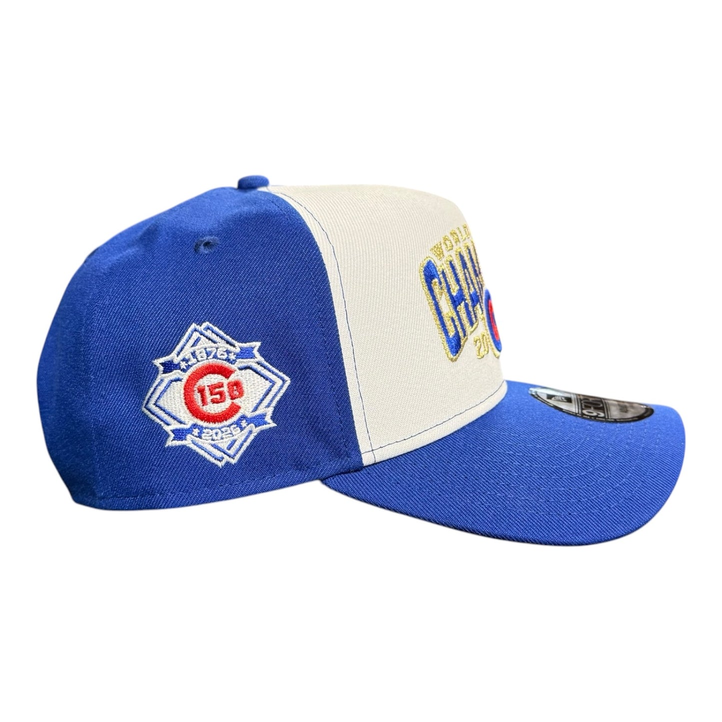 Chicago Cubs New Era 9FORTY A-Frame White/Royal 2016 World Series Champions with 150th Anniversary Patch