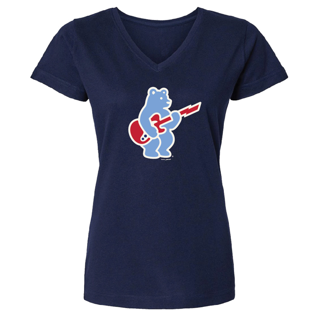 Chicago Cubs Rock Bear Navy V-Neck Women's T-Shirt