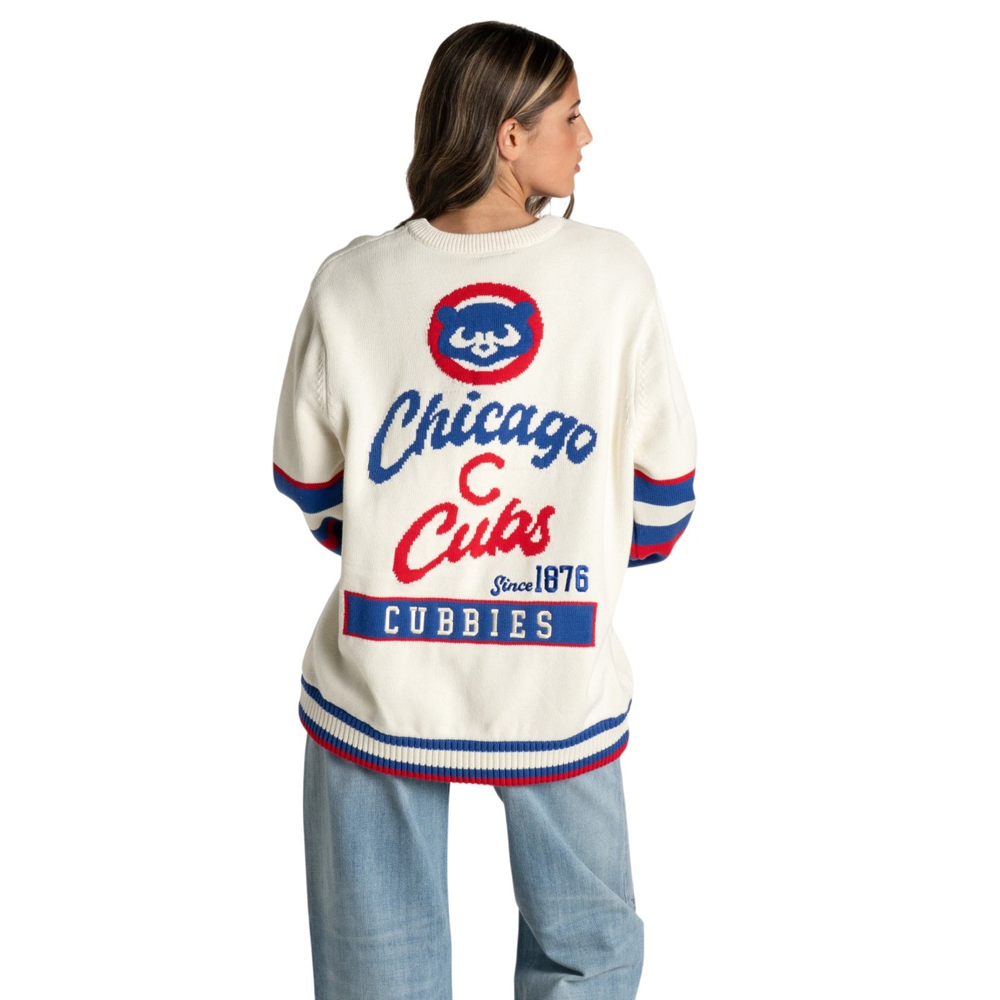Chicago Cubs The Wild Collective Cream Jacquard Crew Sweater