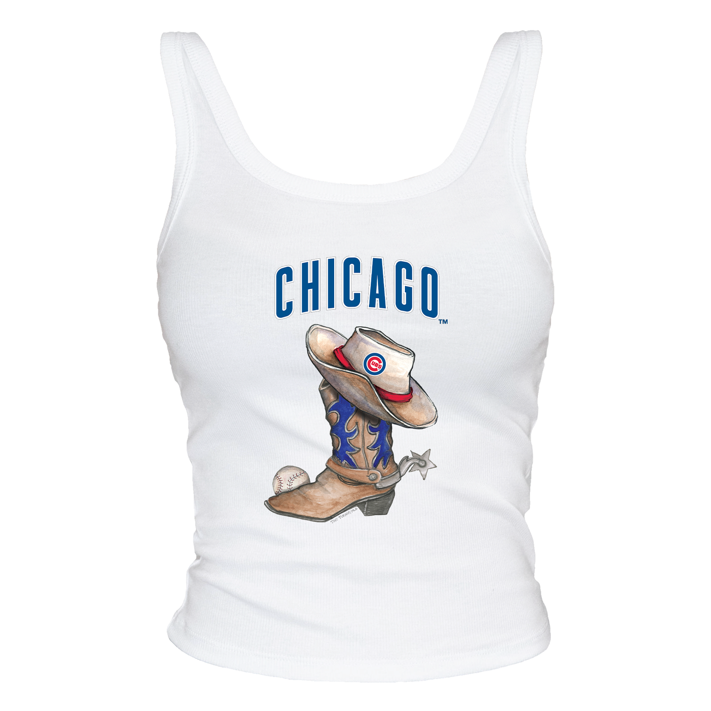 Chicago Cubs Tiny Turnip Women’s White Cowboy Boot Tank Top