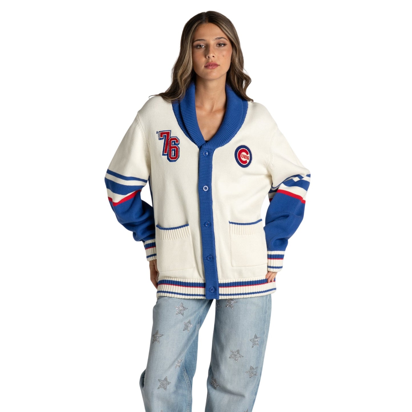 Chicago Cubs Women's The Wild Collective 1876 Jacquard Rolled Collar Sweater