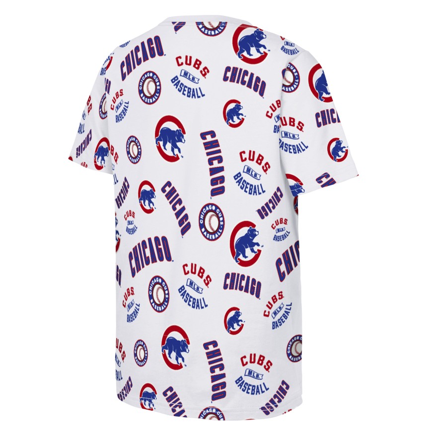 Chicago Cubs Youth All Over Run Down White T-Shirt