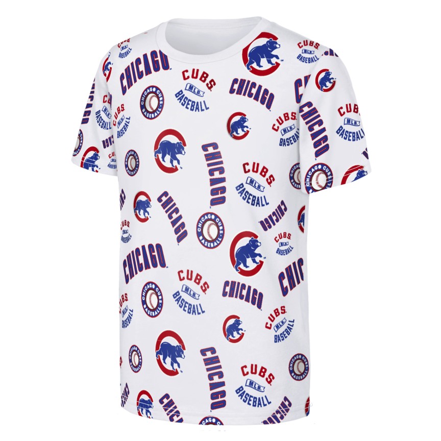 Chicago Cubs Youth All Over Run Down White T-Shirt