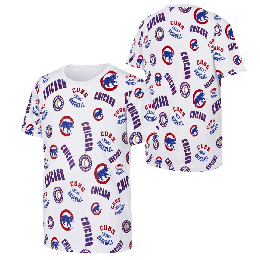 Chicago Cubs Youth All Over Run Down White T-Shirt