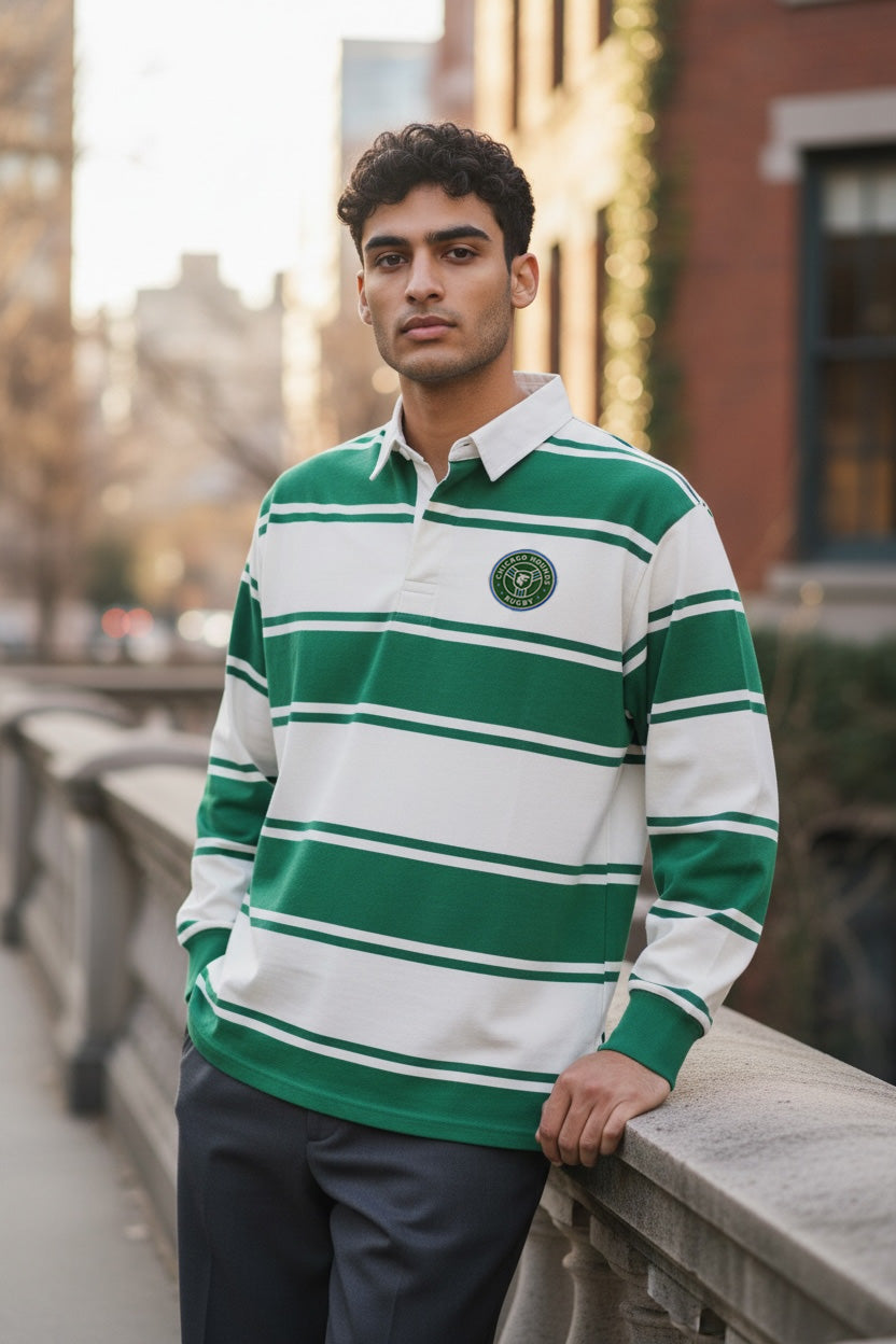 Chicago Hounds Retro Green/White Long Sleeve Rugby Rugger