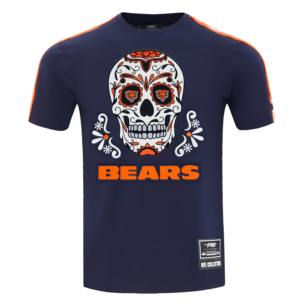 Chicago Bears Sugar Skull Dia De Los Muertos Navy Striped T-Shirt