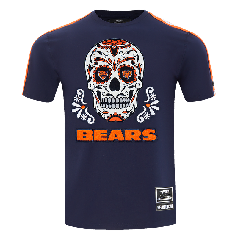 Chicago Bears Sugar Skull Dia De Los Muertos Navy Striped T-Shirt