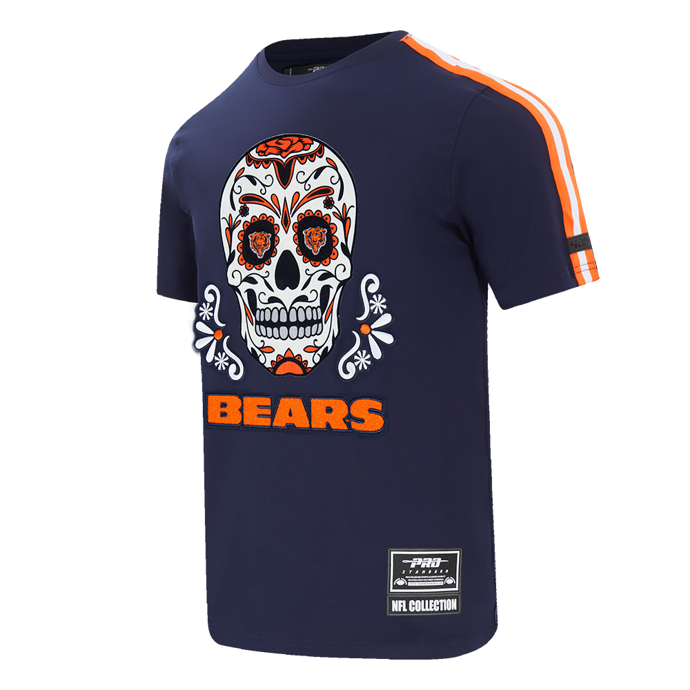 Chicago Bears Sugar Skull Dia De Los Muertos Navy Striped T-Shirt