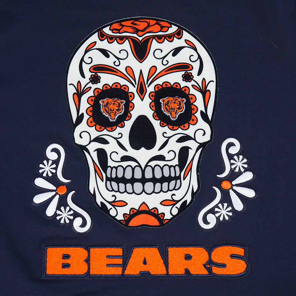 Chicago Bears Sugar Skull Dia De Los Muertos Navy Striped T-Shirt