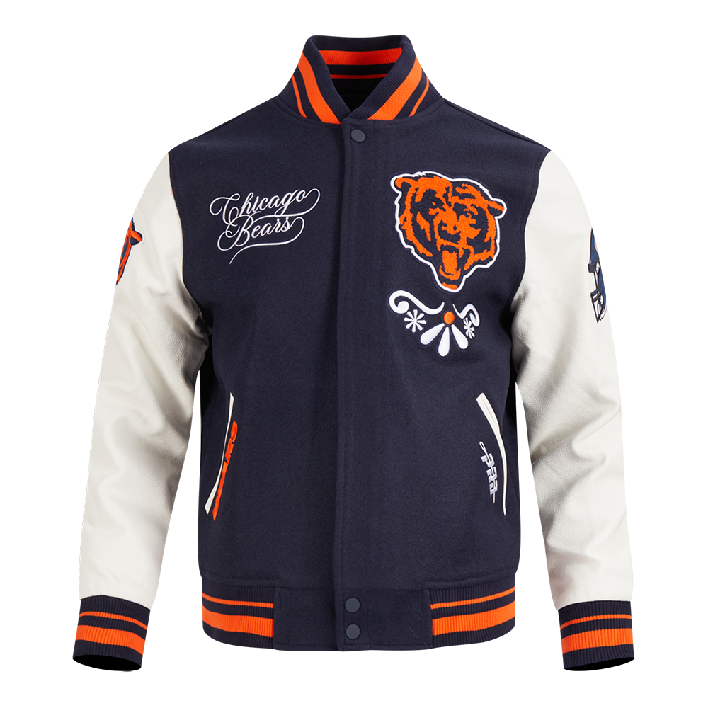 Chicago Bears Sugar Skull Dia De Los Muertos Rib Wool Varsity Jacket