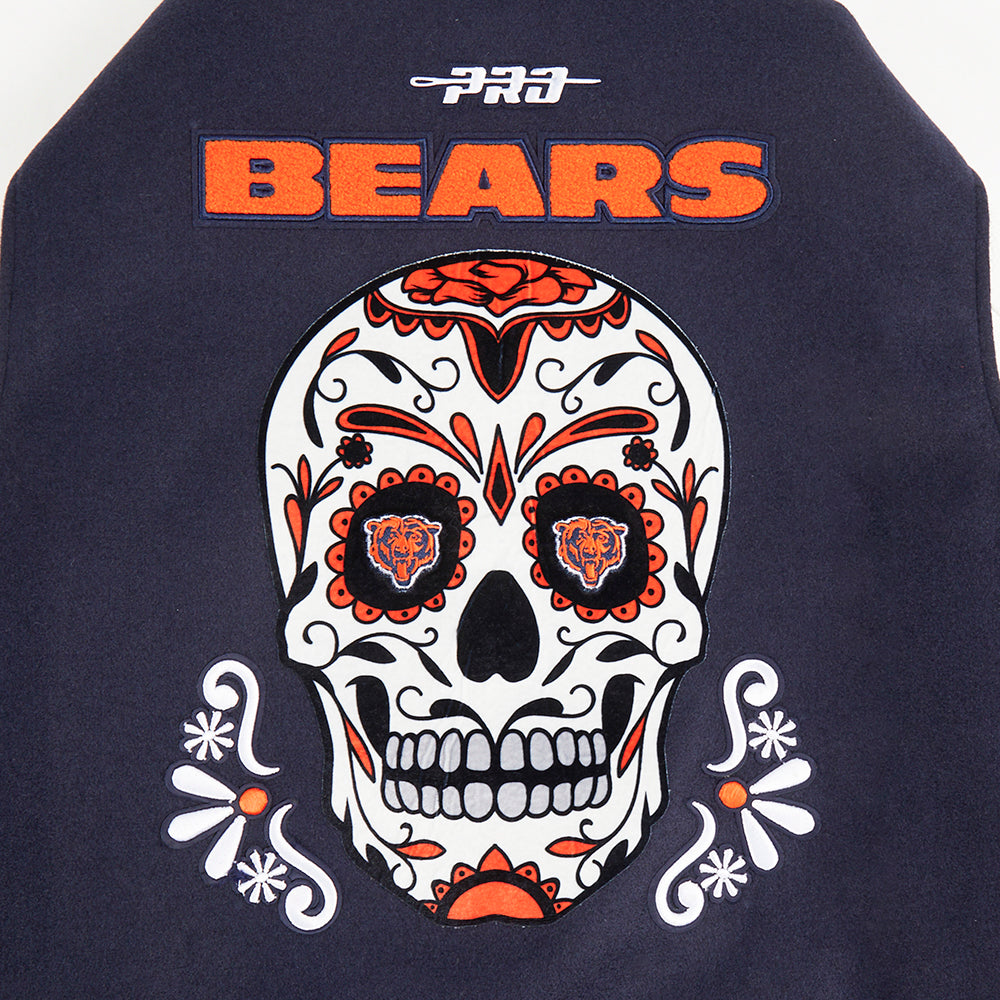 Chicago Bears Sugar Skull Dia De Los Muertos Rib Wool Varsity Jacket