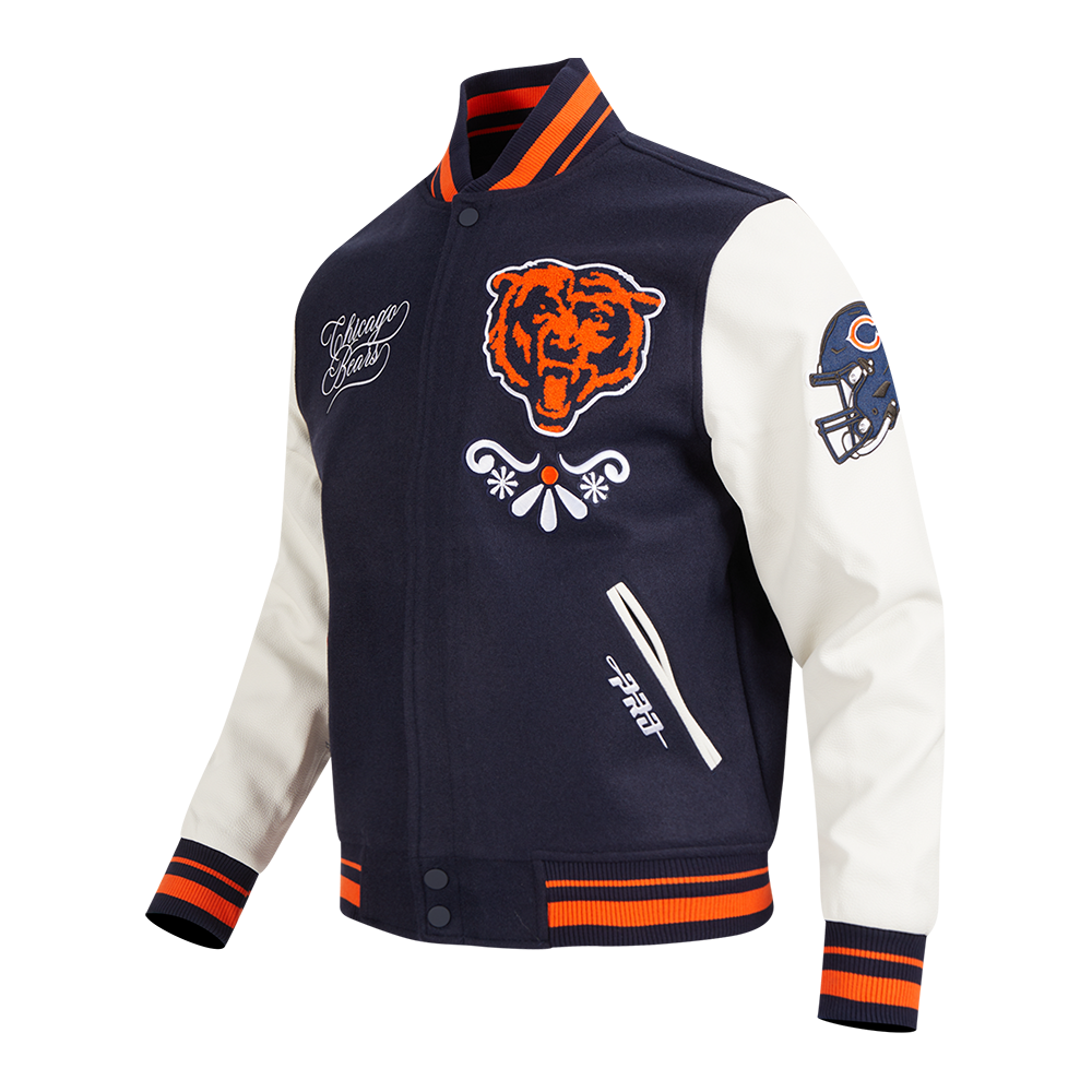 Chicago Bears Sugar Skull Dia De Los Muertos Rib Wool Varsity Jacket