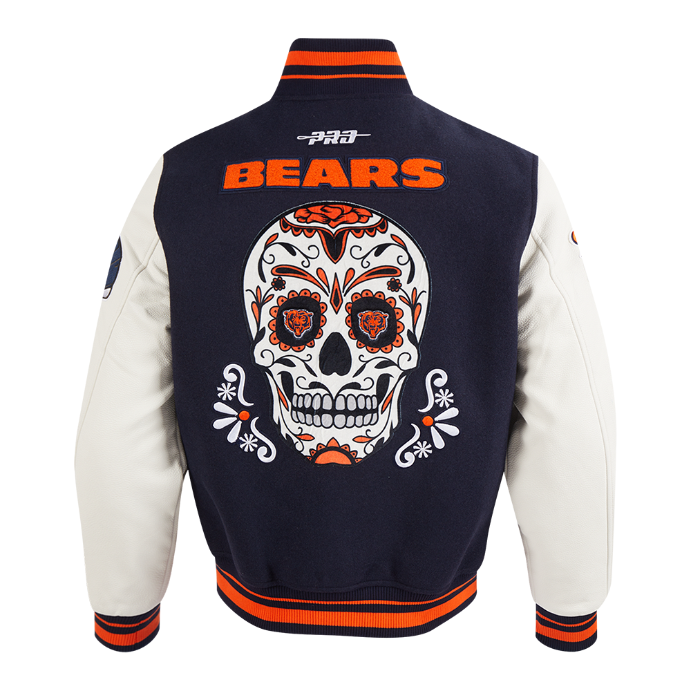 Chicago Bears Sugar Skull Dia De Los Muertos Rib Wool Varsity Jacket