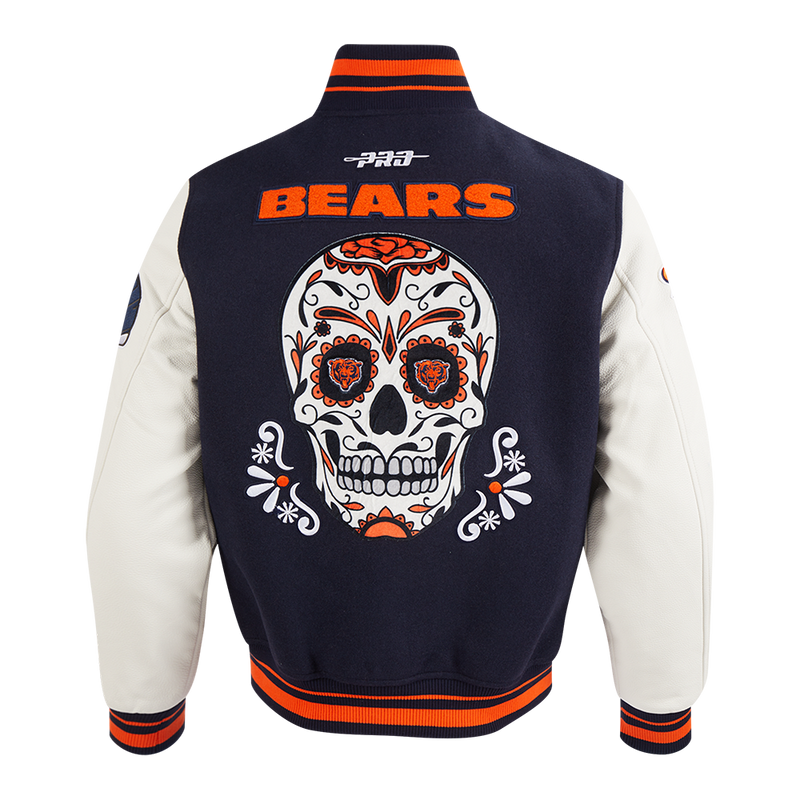 Chicago Bears Sugar Skull Dia De Los Muertos Rib Wool Varsity Jacket