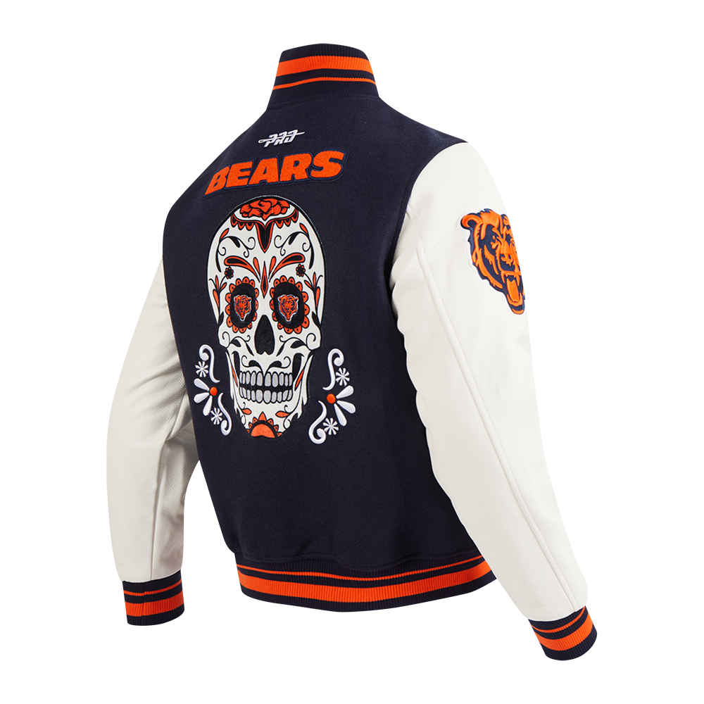 Chicago Bears Sugar Skull Dia De Los Muertos Rib Wool Varsity Jacket