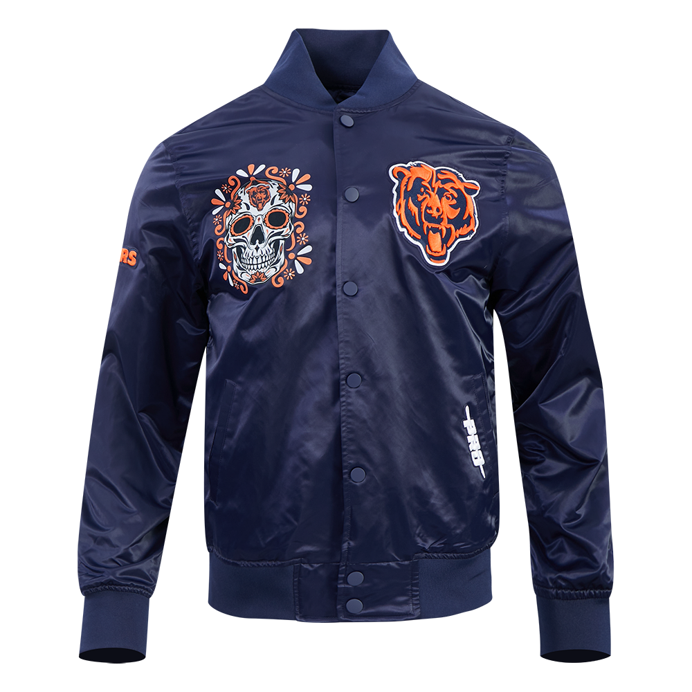 Chicago Bears Pro Standard Navy Dia De Muertos Eternal Skull Satin Jacket