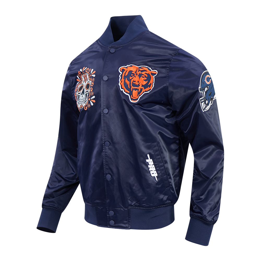 Chicago Bears Pro Standard Navy Dia De Muertos Eternal Skull Satin Jacket