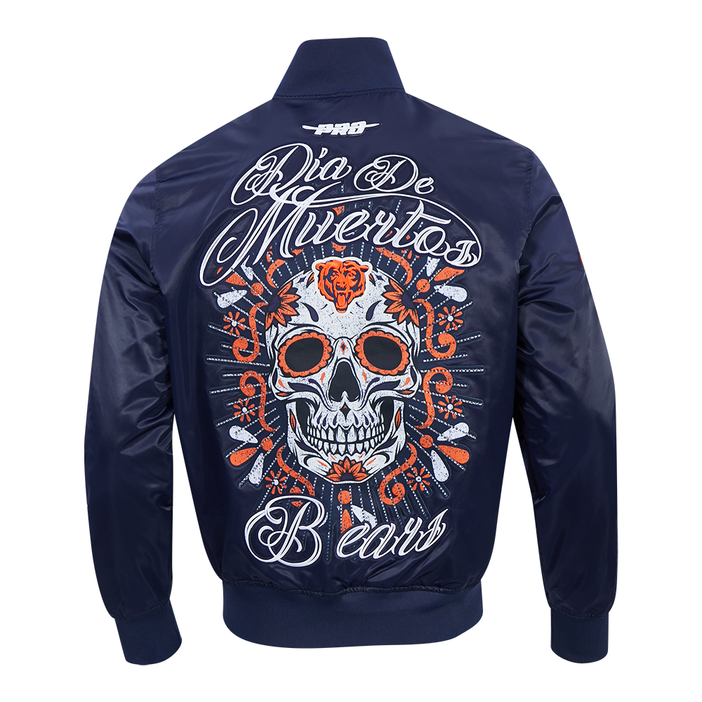Chicago Bears Pro Standard Navy Dia De Muertos Eternal Skull Satin Jacket