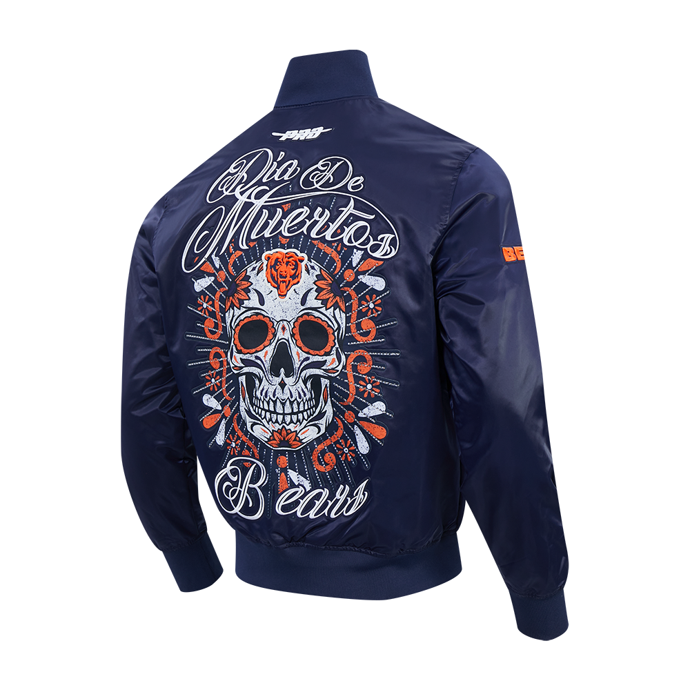 Chicago Bears Pro Standard Navy Dia De Muertos Eternal Skull Satin Jacket