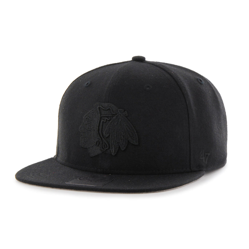 Chicago Blackhawks All Black No Shot '47 Captain Snapback Hat