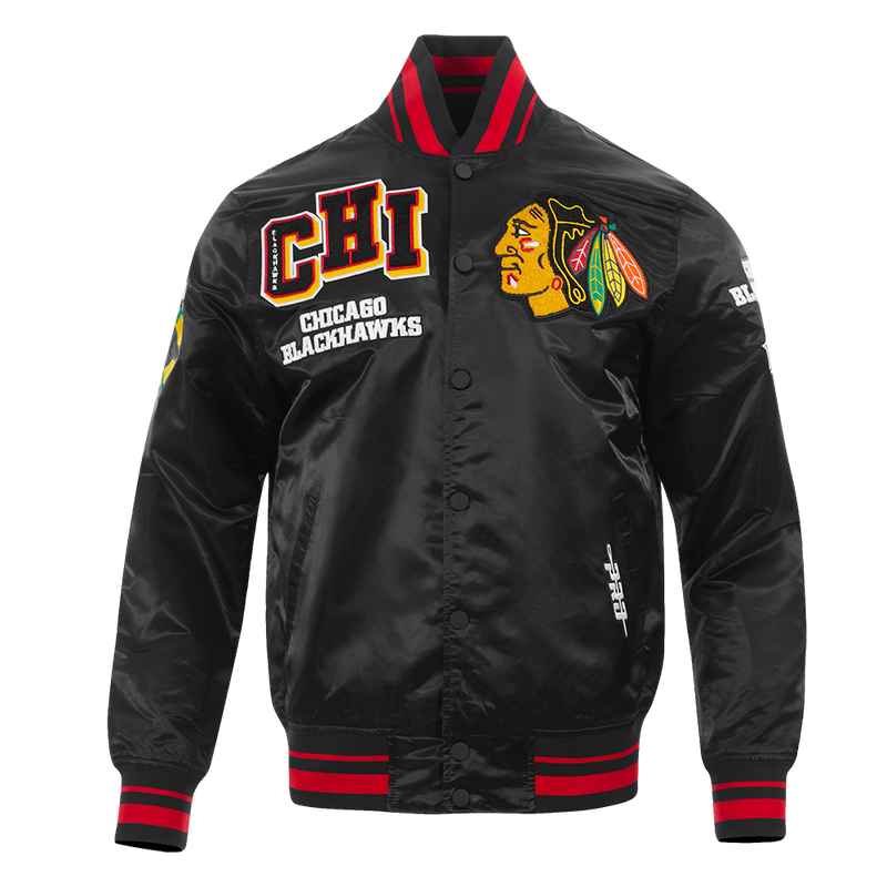 Chicago Blackhawks Black Satin Mash Up Jacket